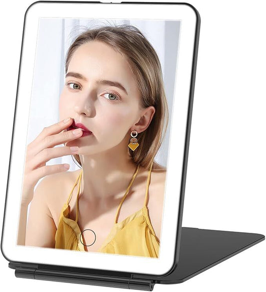 Rechargeable Makeup Mirror Lighted Travel Portable Tabletop LED Foldable Mirror