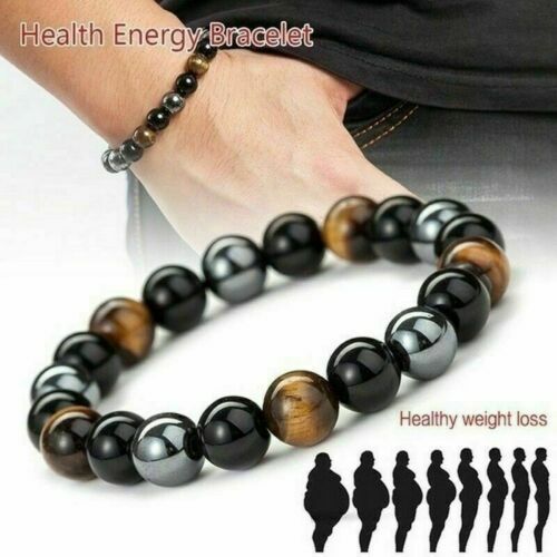Energy Healing Stretch Bracelet Natural Stone Hematite Tiger Eye Unisex Jewelry