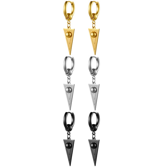 2pcs Stainless Steel Geometric Triangle Drop Dangle Unisex Huggie Hoop Earrings